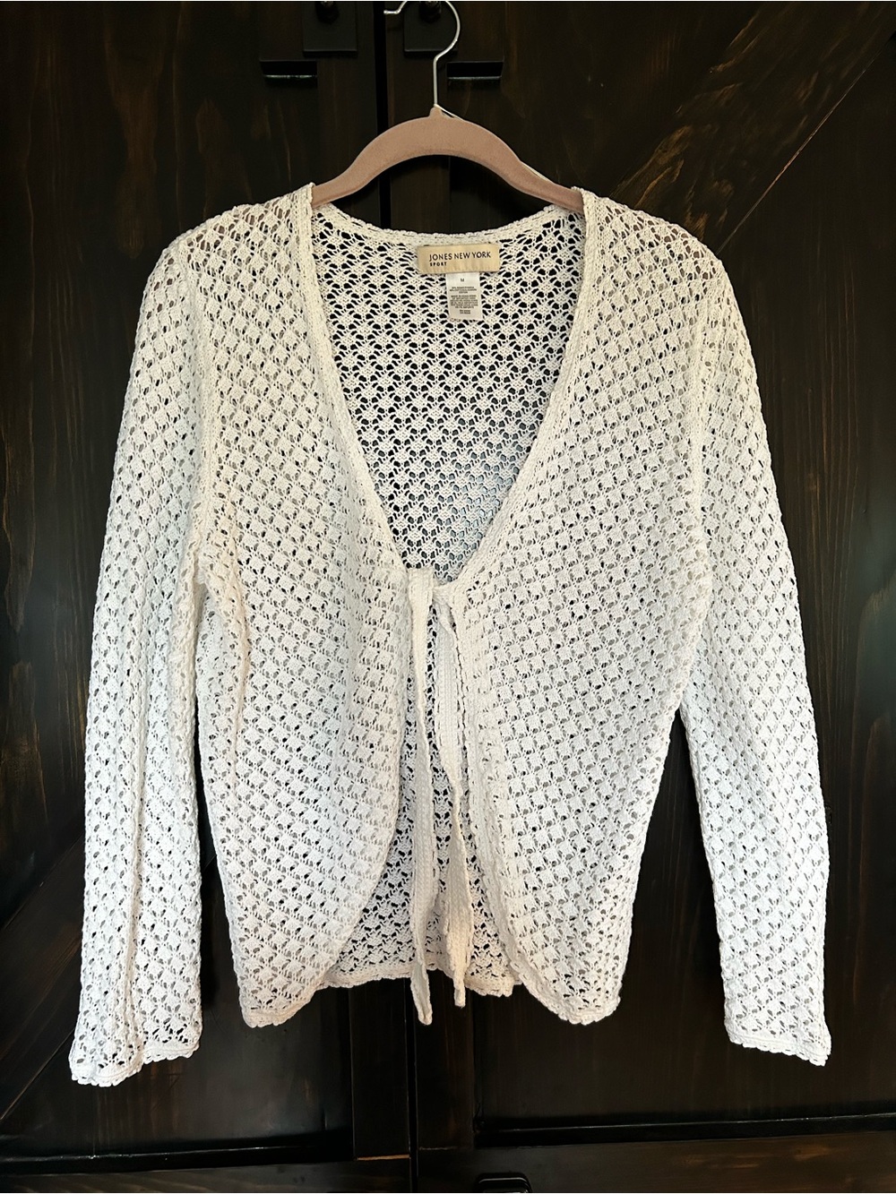 VTG Jones New York White Crochet Tie Front Cardigan Y2K Cottagecore M